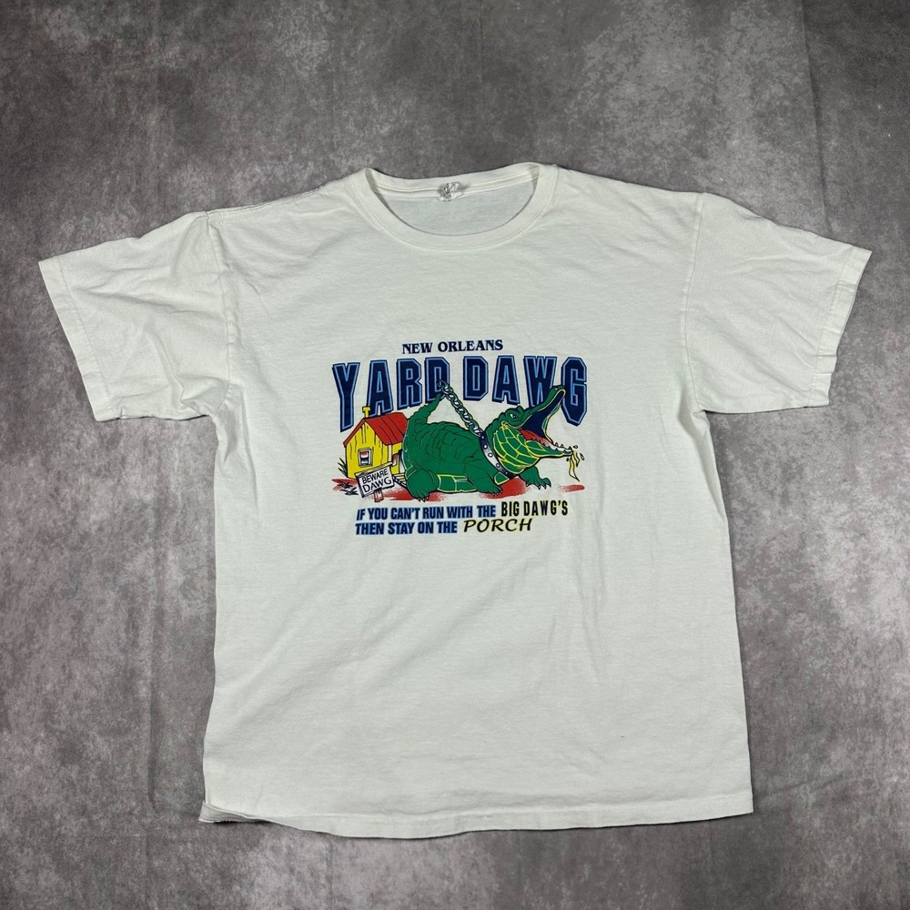 Vintage New Orleans Yard Dawg Alligator T-Shirt Mens Large White Graphic Tee L